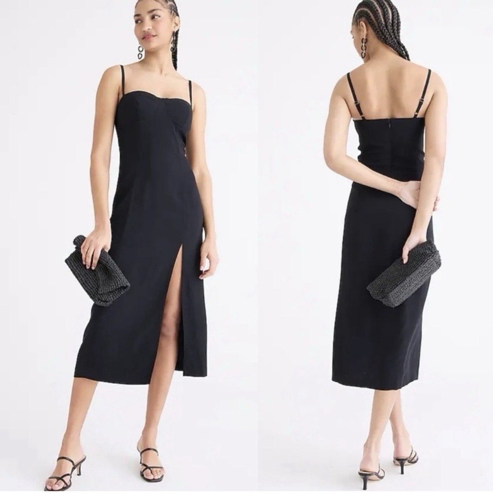 J Crew Collection Invite Dress Midi Size 0 NWT Bustier Crepe BD507 Black New LBD